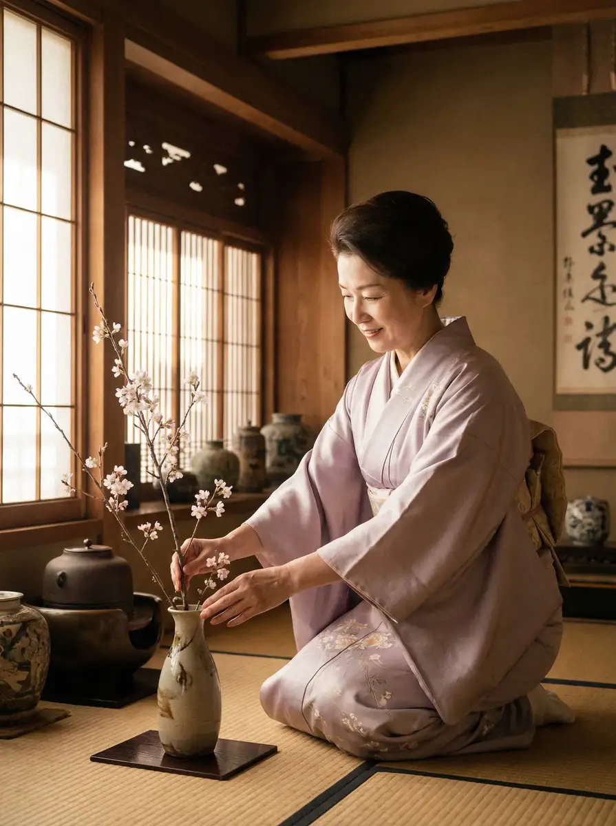 一位优雅的 啄木鸟法国-法国最新动态|独家资讯|官方发布 在和室中插花